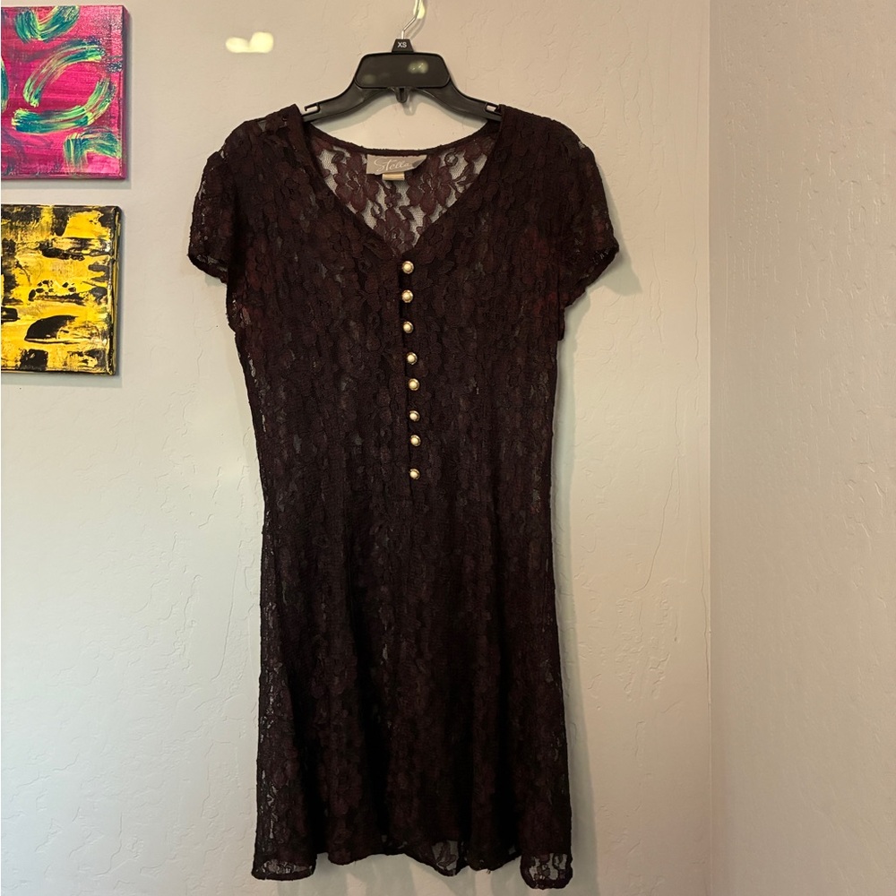 Vintage Shoulder Pad Elegant Black & Deep Red Lace Dress